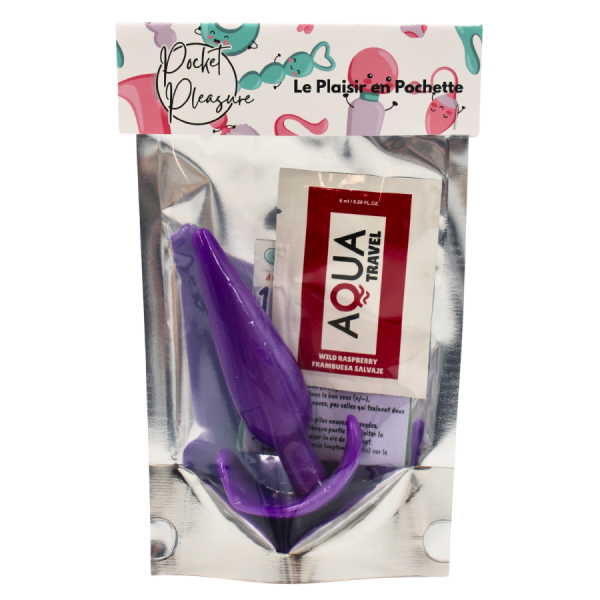 Plug anal violet souple base évasée Pocket Pleasure 1 dosette lubrifiant 